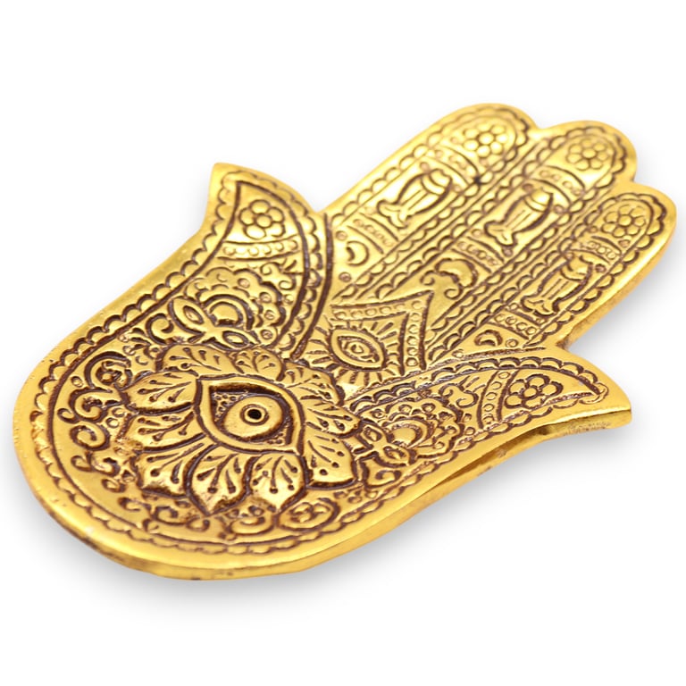 Gold Aluminium Small Hamsa Incense Holder - Decorative Home Accent