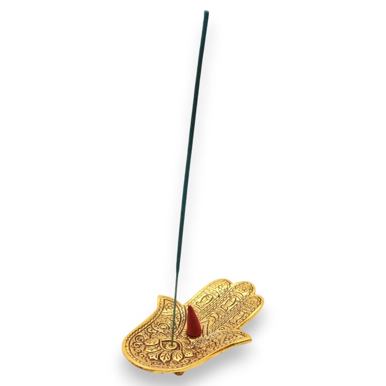 Gold Aluminium Small Hamsa Incense Holder - Decorative Home Accent