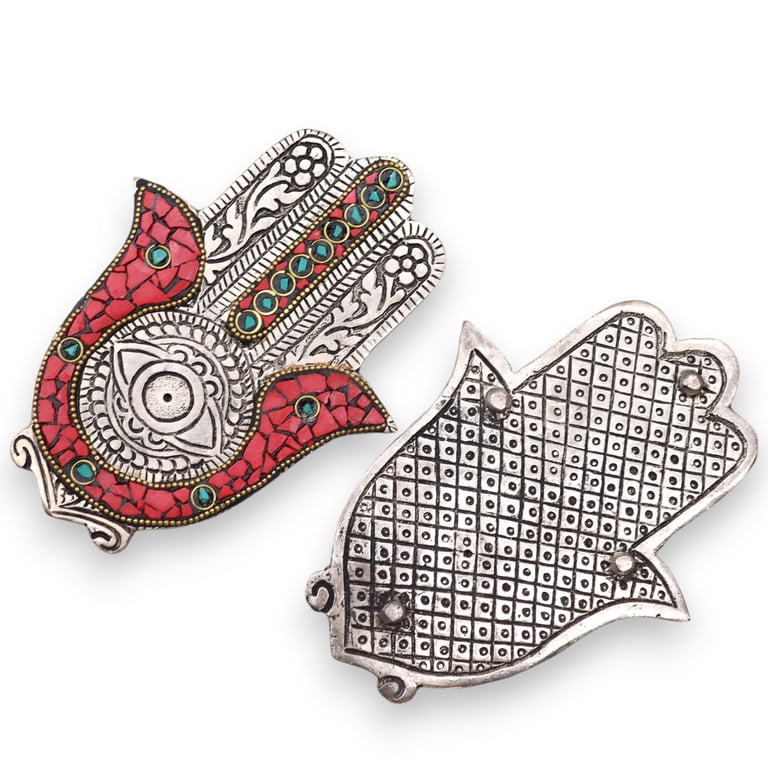 Small Red & Green Hamsa Incense Holder - Protective Symbolic Charm Holder