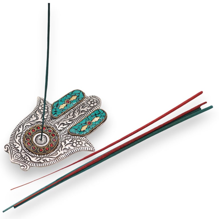 Green Small Hamsa Incense Holder - Spiritual Protection and Purification Decoration
