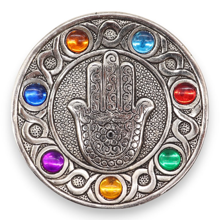 Seven Chakra Hamsa Incense Holder - Spiritual Balance and Wellness Meditation Accessory