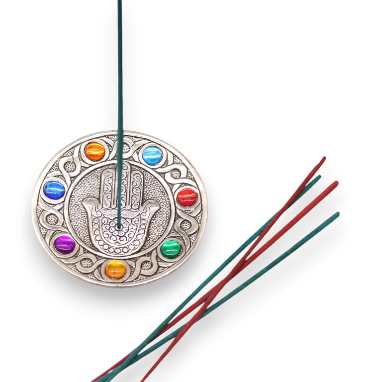 Seven Chakra Hamsa Incense Holder - Spiritual Balance and Wellness Meditation Accessory