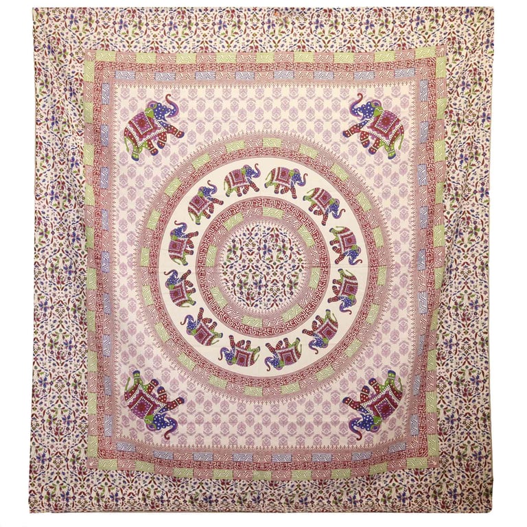 Wall Art - Elephant Mandala Design - Purple/Blue on Cream Backing