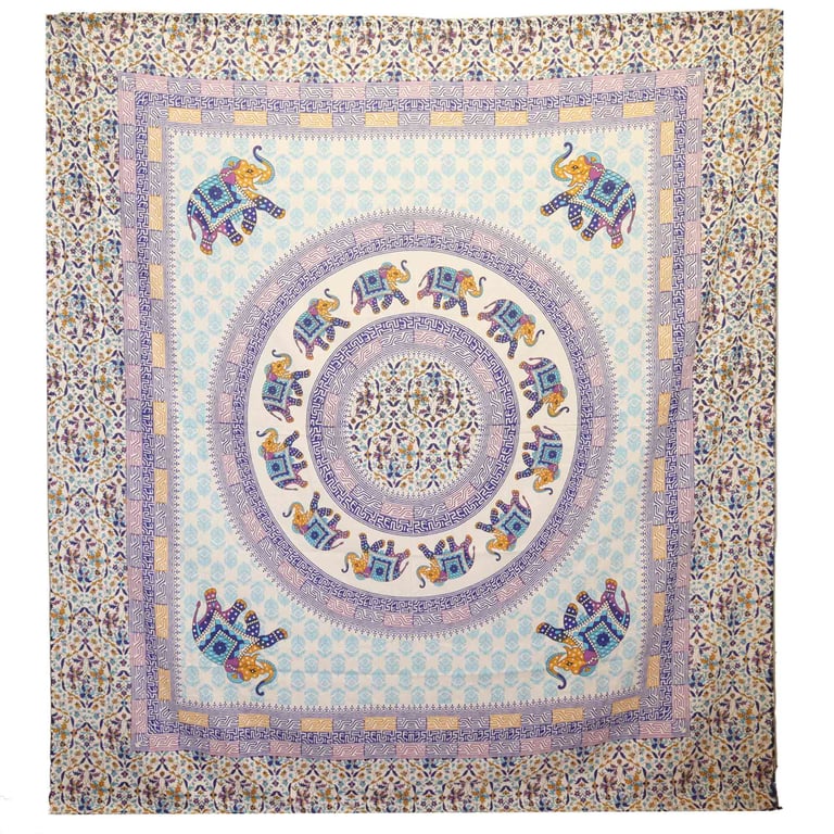 Turquoise/Blue Elephant Mandala Wall Art - Spread Design