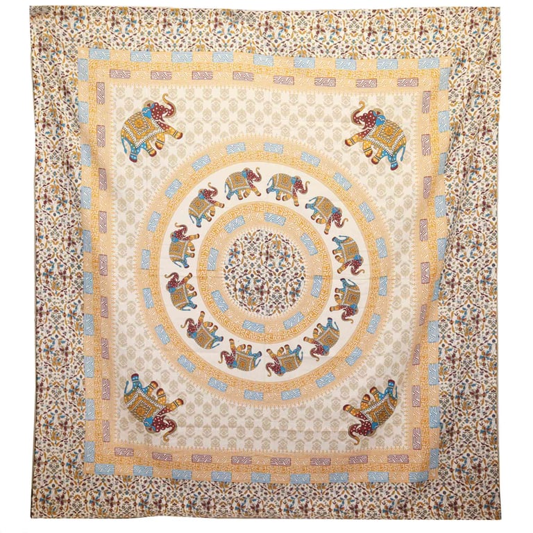Wall Art Mandala Elephant - Brown/Orange Design on Cream Backing
