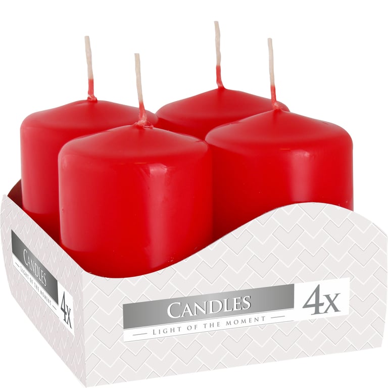 Set of 4 Small Red Pillar Candles - 40x60mm Home Decor Candle Set