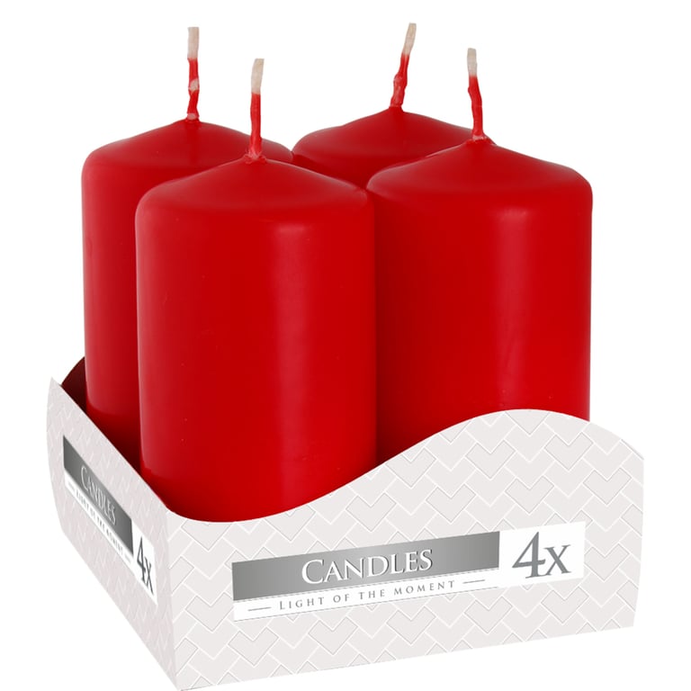 Set of 4 Red 40x80mm Pillar Candles - Elegant Home Decor Candle Set