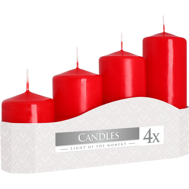 Set of 4 Red Pillar Candles - Various Heights Home Decor Candle Set