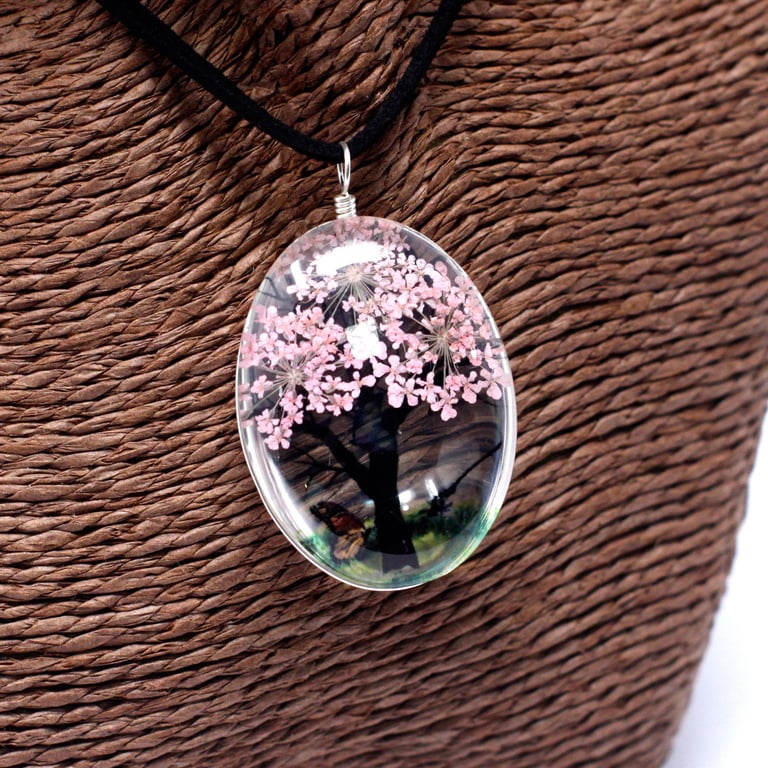 Pressed Flowers - Tree of Life Set, Pink Floral Wall Art for Home Decor