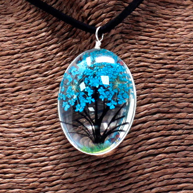 Pressed Flowers - Tree of Life Nature Prints Wall Art Home Decor Teal Color