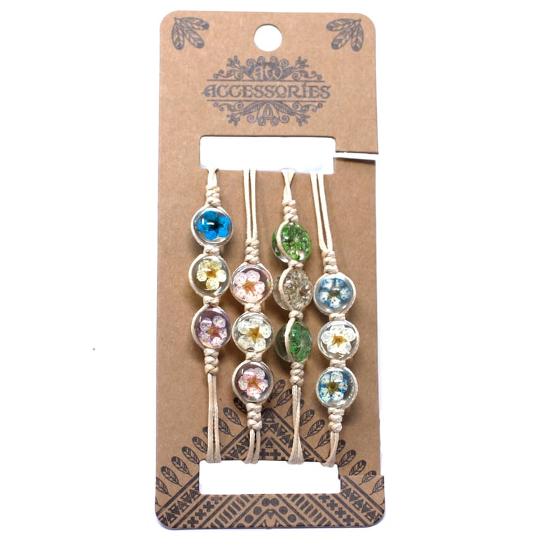 Pressed Flowers Tri-FLOWER Braclet - Natural Botanical Jewelry Accessory