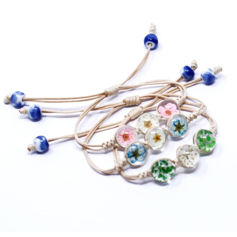 Pressed Flowers Tri-FLOWER Braclet - Natural Botanical Jewelry Accessory