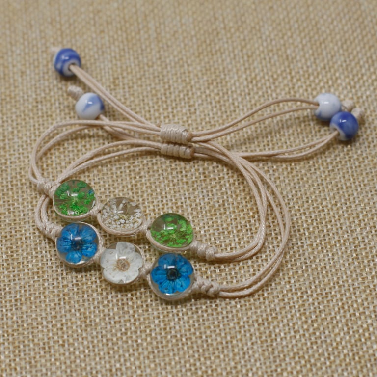 Pressed Flowers Tri-FLOWER Braclet - Natural Botanical Jewelry Accessory