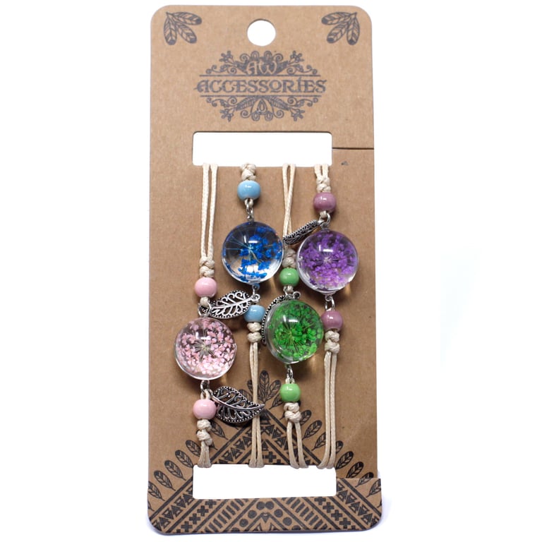 Pressed Flowers - Handcrafted Natural Floral Botanical Fashion Jewelry Bracelet