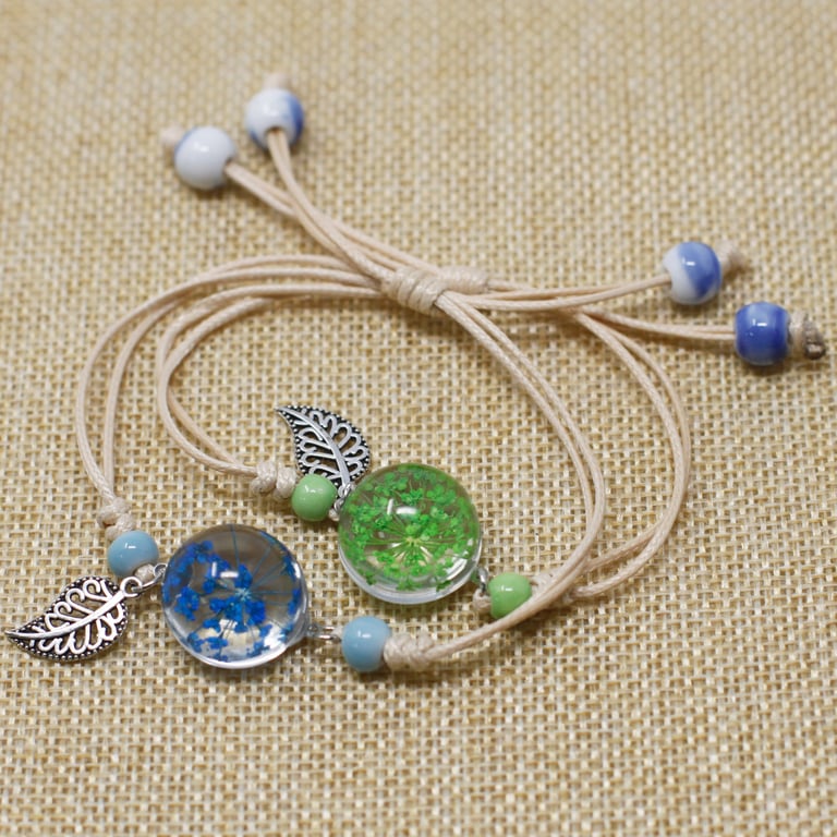 Pressed Flowers - Handcrafted Natural Floral Botanical Fashion Jewelry Bracelet