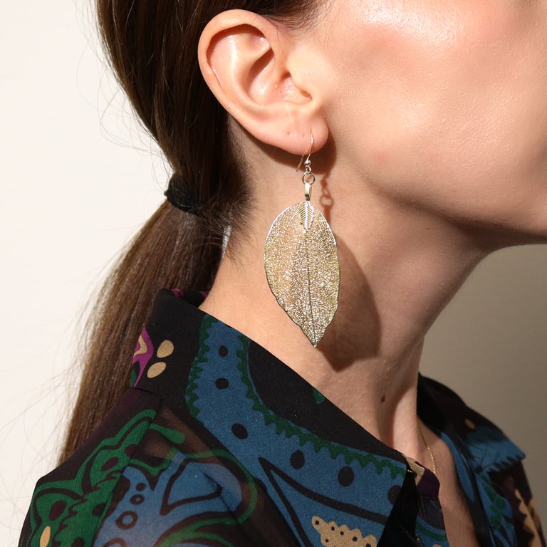 Bravery Leaf Gold Earrings - Dainty Statement Jewelry Piece