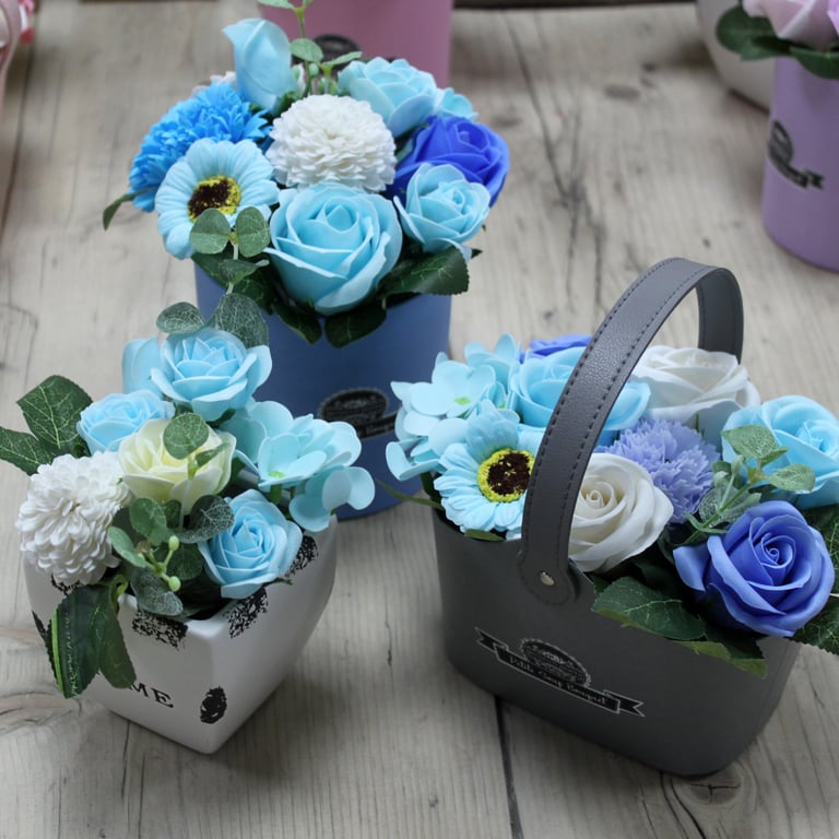 Soothing Blues Bouquet Petite Basket - Small Floral Arrangement in Blue Flowers