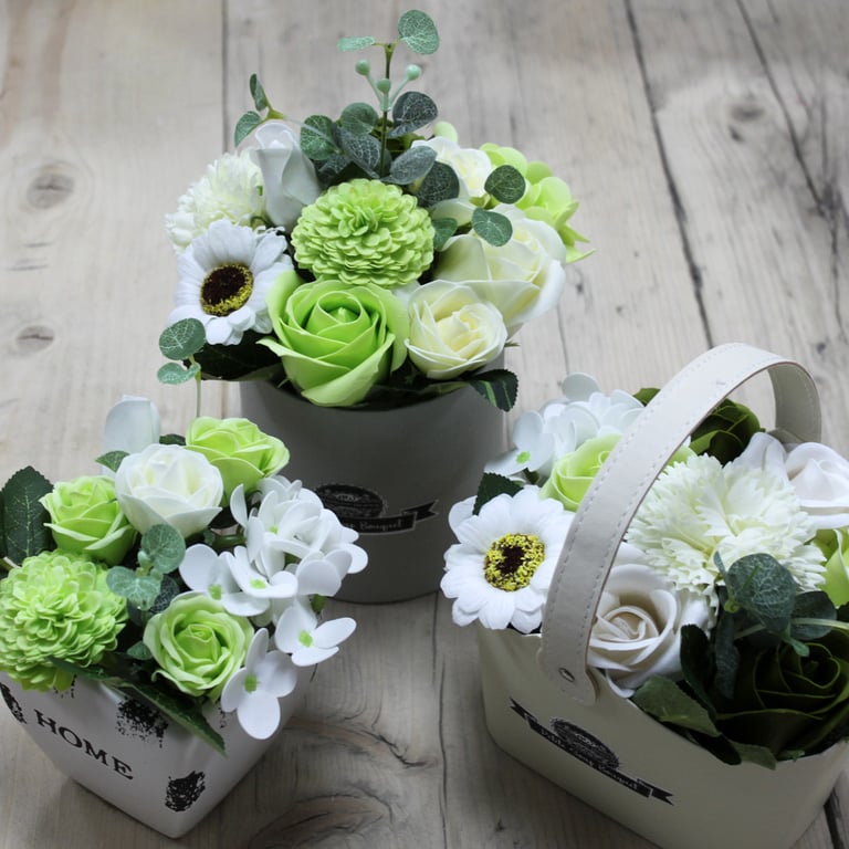 Pastel Green Bouquet Petite Basket - Elegant Floral Gift for Wedding or Special Occasion