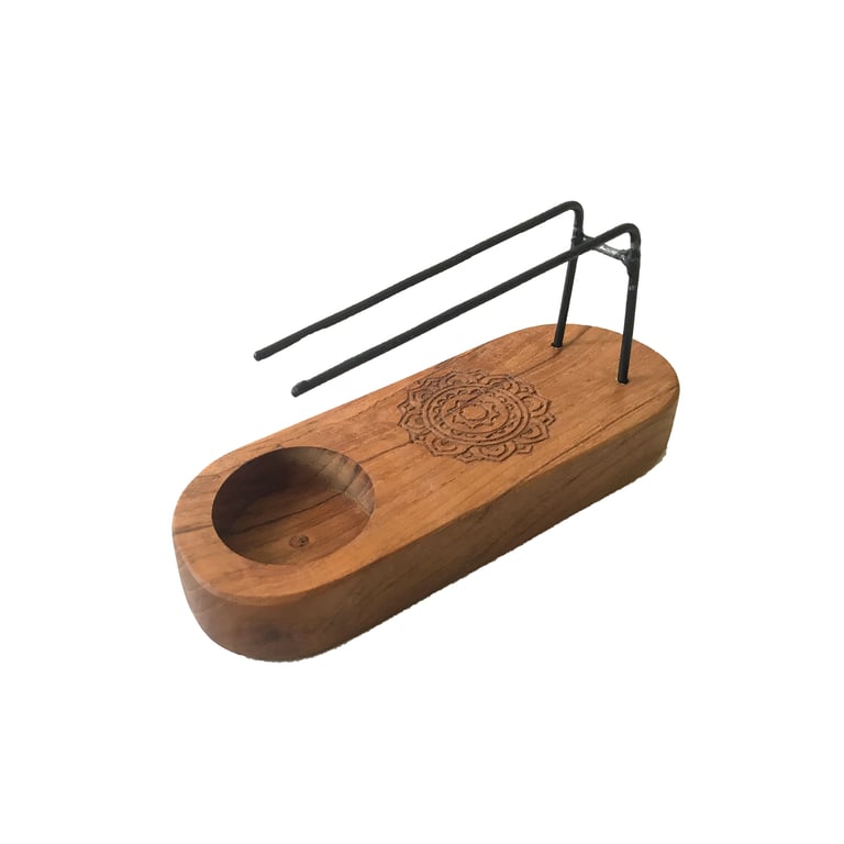 Small Palo Santo Teak Wood Heater with Mandala Design - Natural Incense Warmer and Diffuser