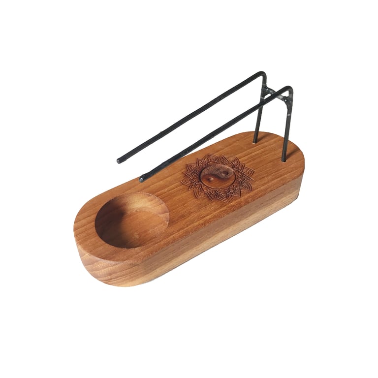 Small Palo Santo Teak Wood Heater - Yin Yang Design, Natural Wood Smudge Stick Warmer