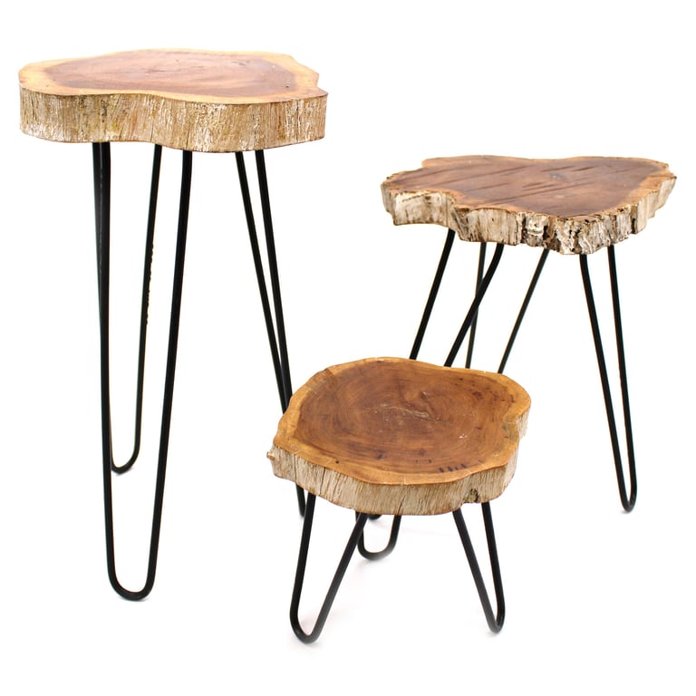 3-Piece Gamal Wood Plant Stand Set - Whitewash (Gamal)