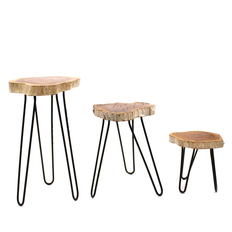 3-Piece Gamal Wood Plant Stand Set - Whitewash (Gamal)