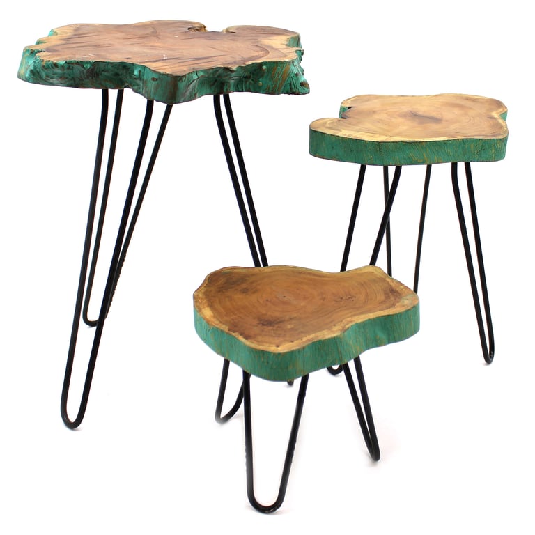 3-Piece Gamal Wood Plant Stand Set - Eco-Friendly Greenwash Design