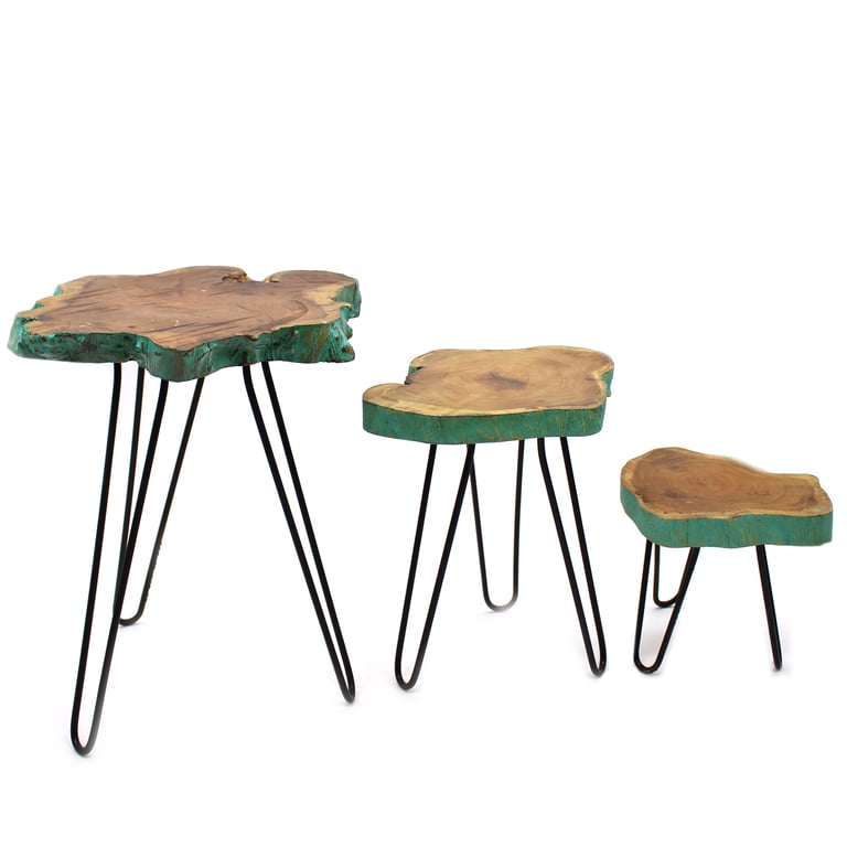 3-Piece Gamal Wood Plant Stand Set - Eco-Friendly Greenwash Design