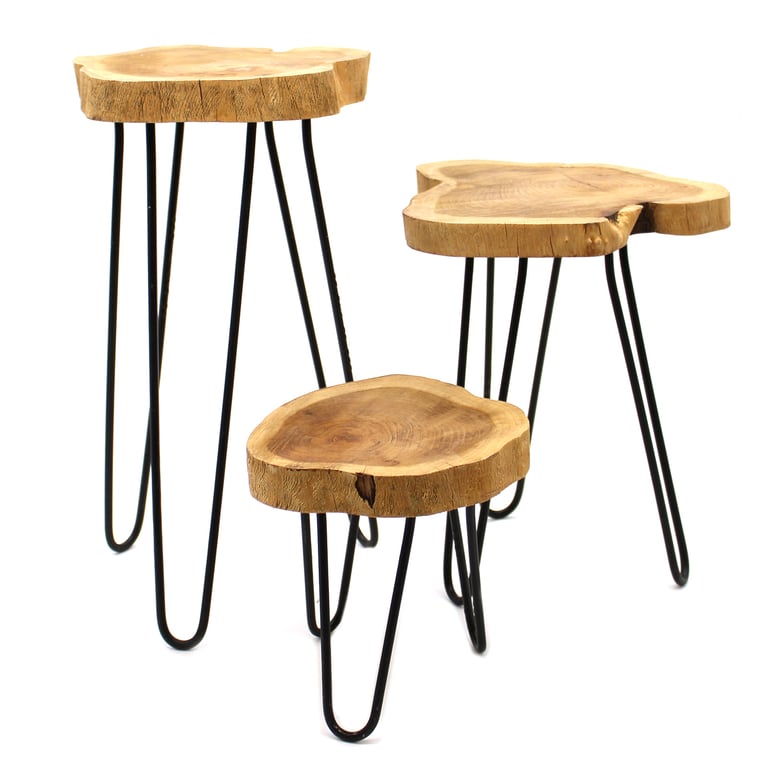 3-Piece Gamal Wood Plant Stand Set - Natural - Durable & Stylish
