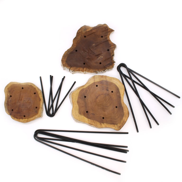 3 Piece Albasia Wood Turtle Plant Stand Set
