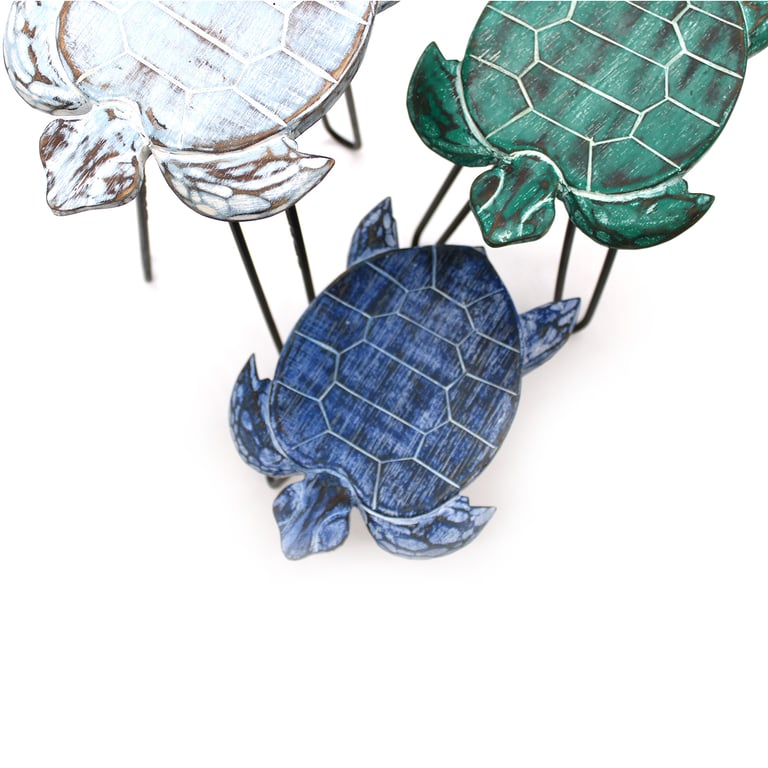 3 Piece Albasia Wood Turtle Plant Stand Set
