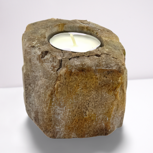 Petrifed Wood Candle Holder - Unique Low Stand