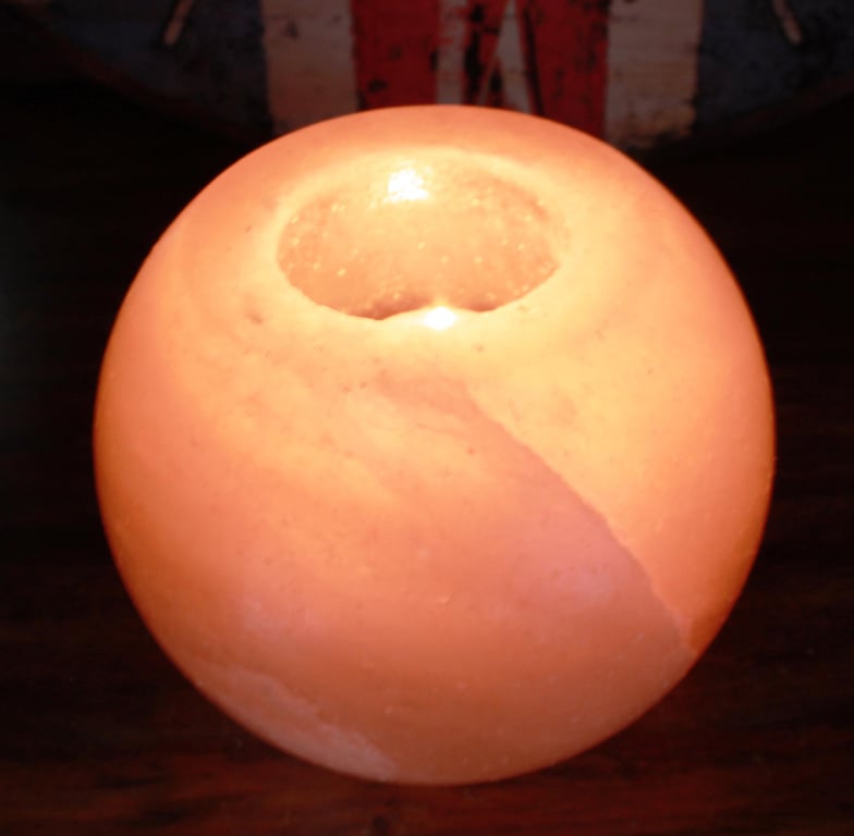 Decorative Salt Candle Holder - Round Lamp Holder with Natural Finish