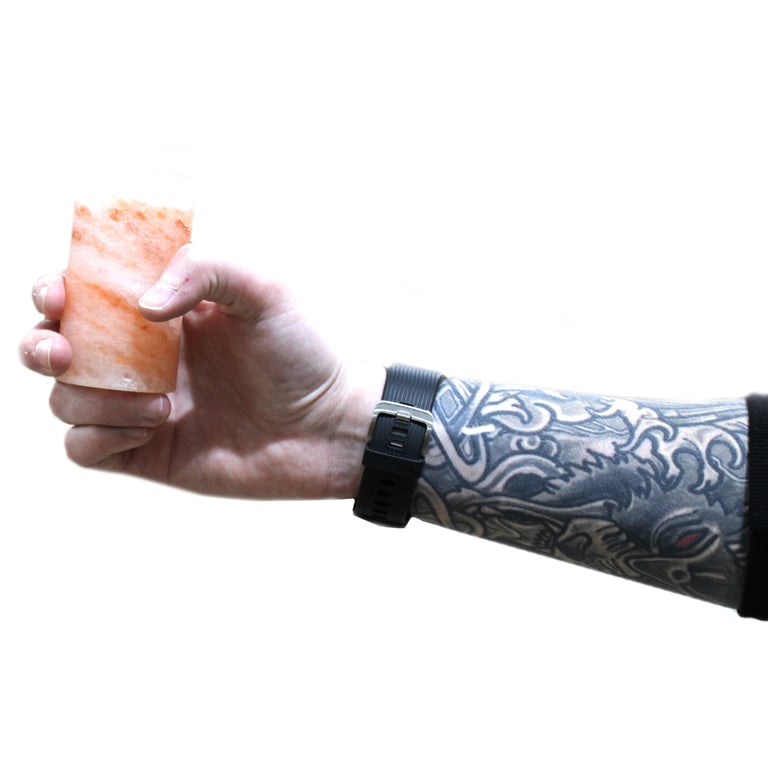 4 Piece Himalayan Salt Shot Glass Set with Wood Stand - Premium Quality
