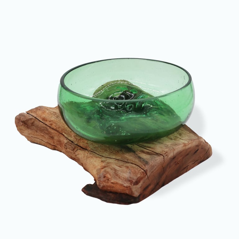 Upcycled Wide Beer Bottle Bowl - Large, Eco-Friendly on Wood (Brand Name)