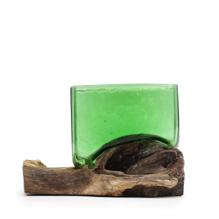 Recycled Glass Beer Bowl (Square) on Wood - Eco-Friendly Home Decor
