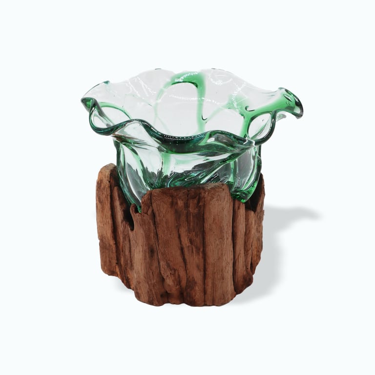 Recycled Glass Beer Bowl (Large) on Wood - Sustainable Dining Accessory
