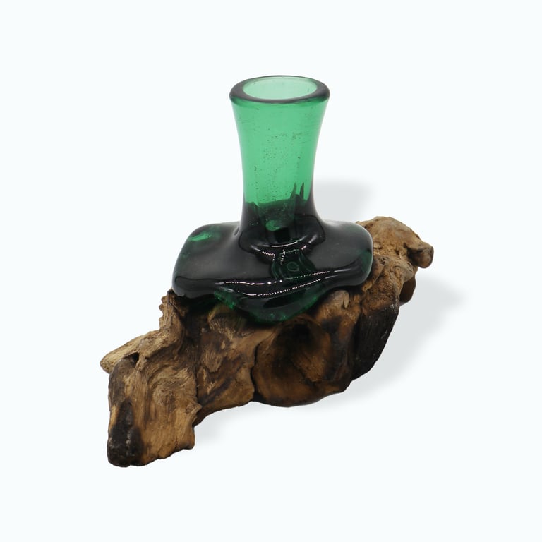 Eco-Friendly Mini Flower Vase (Recycled Beer Bottle) on Wood - Greenhome Collection