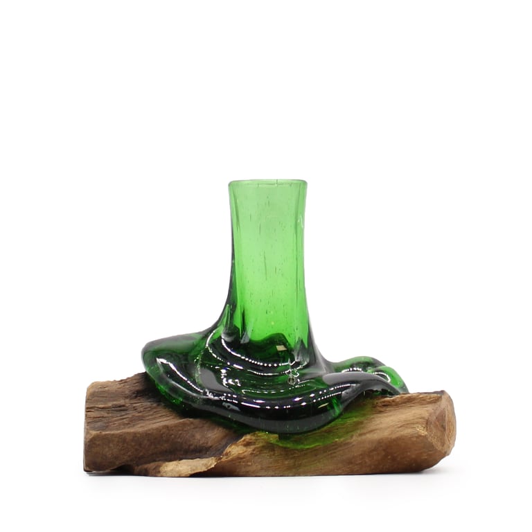 Eco-Friendly Mini Flower Vase (Recycled Beer Bottle) on Wood - Greenhome Collection