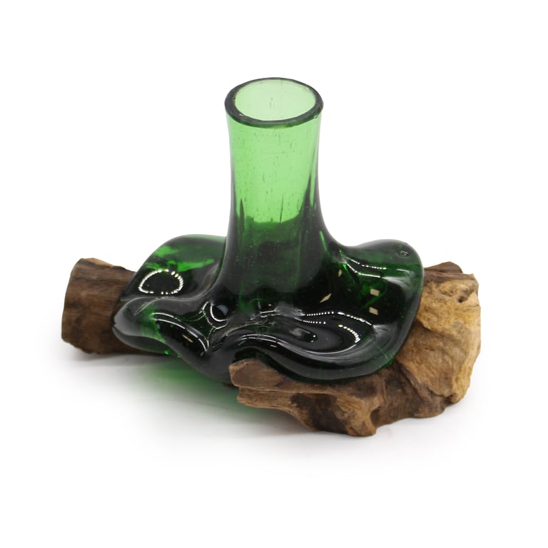 Eco-Friendly Mini Flower Vase (Recycled Beer Bottle) on Wood - Greenhome Collection