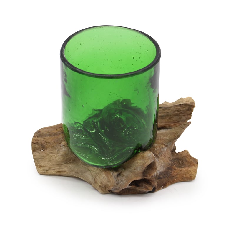 Recycled Glass Beer Mug on Wood - Eco-Friendly Design