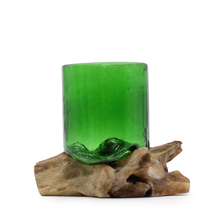 Recycled Glass Beer Mug on Wood - Eco-Friendly Design
