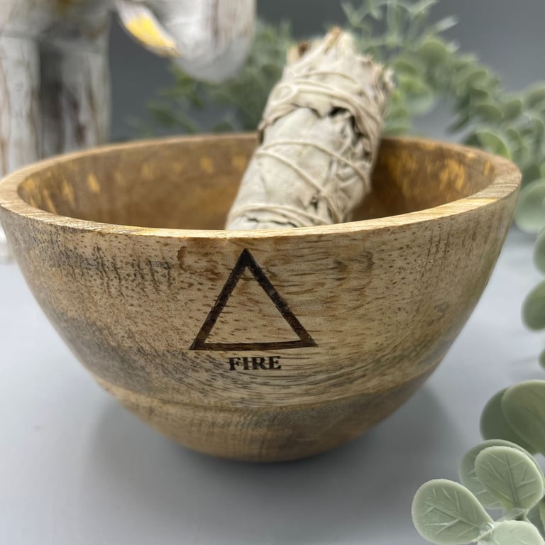 Wooden Smudge and Ritual Offerings Bowl - Four Elements Natural Meditation Focus