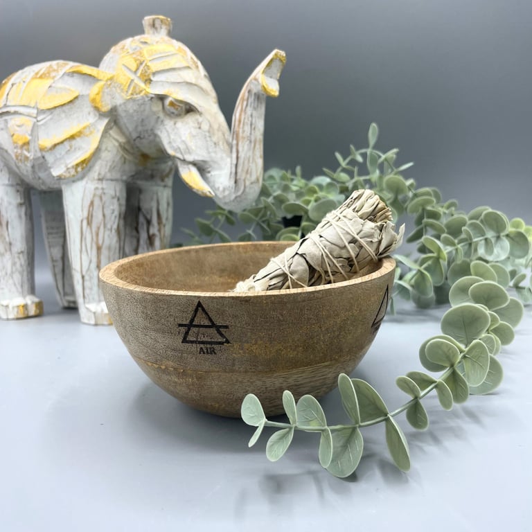 Wooden Smudge and Ritual Offerings Bowl - Four Elements Set, 13x7cm Wooden Smudging Bowl for Meditation and Spiritual Practice