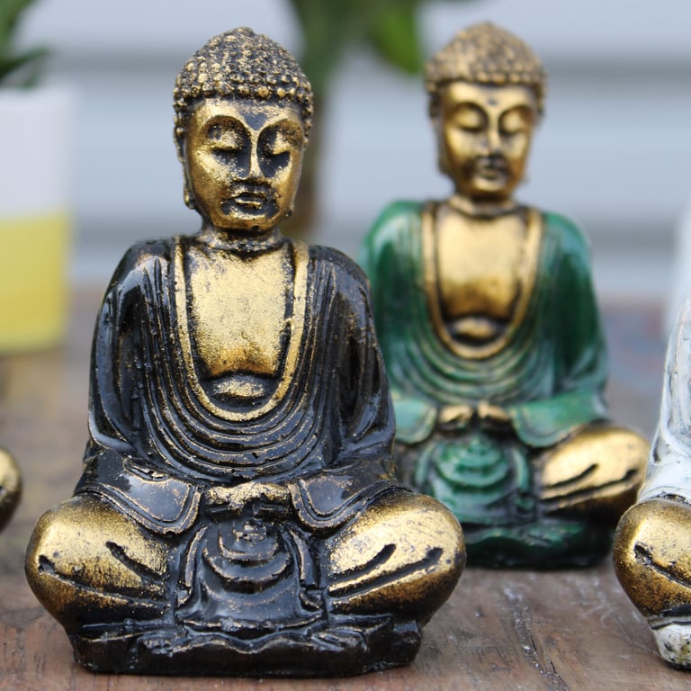 Mini Gold Buddha Statues (Assorted Colours) - Detailed Handcrafted Designs