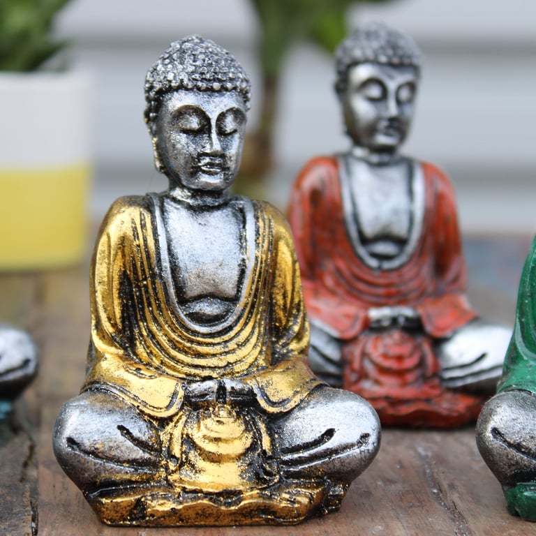 Mini Silver Buddha Figurines - Assorted Colors - Premium Quality