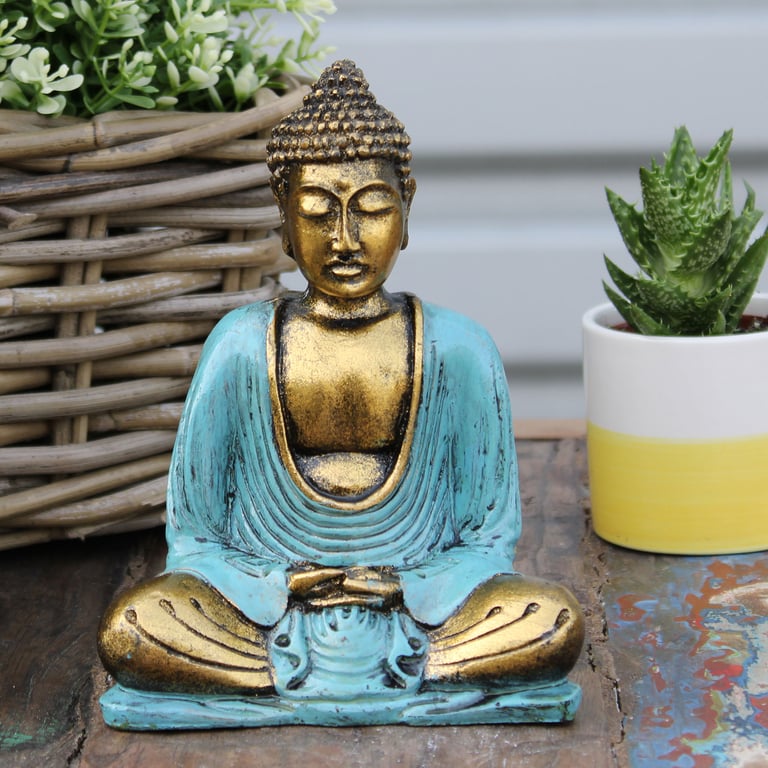 Teal & Gold Buddha - Medium Spiritual Decor Statue
