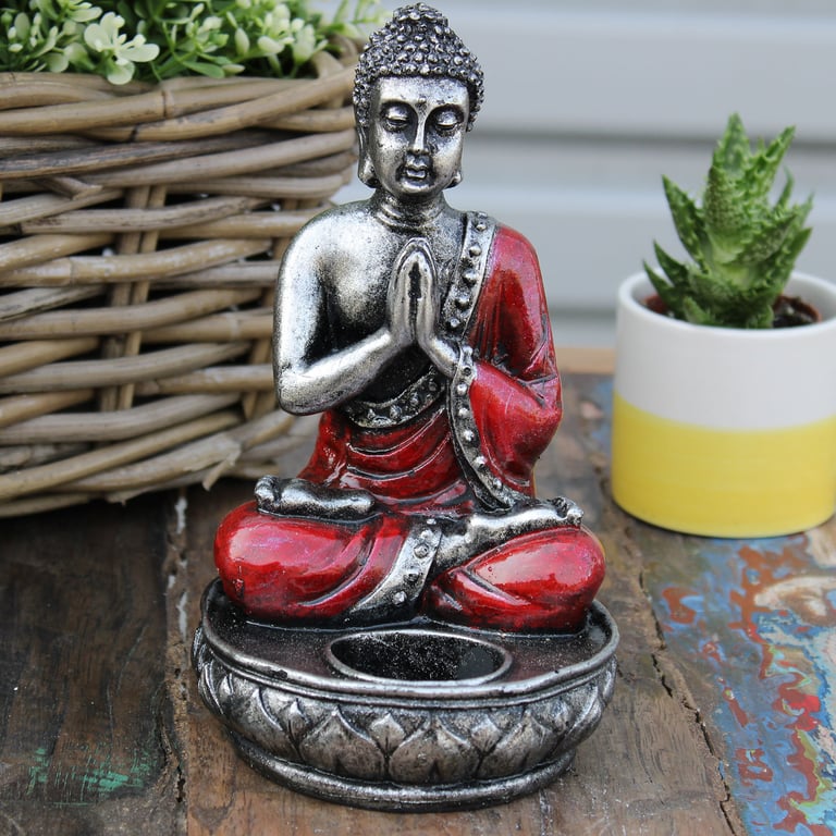 Buddha Red Medium Candle Holder - Classic Buddhist Home Decor