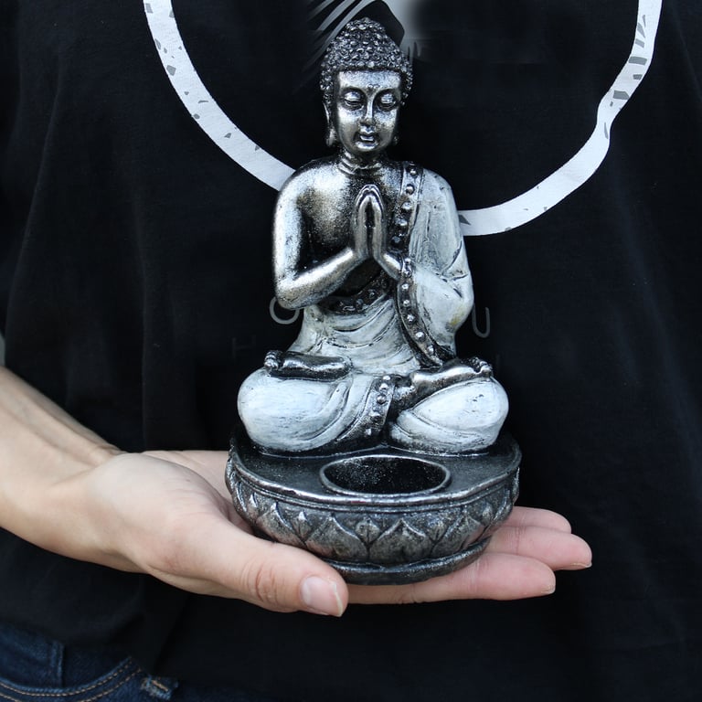 Buddha White Medium Candle Holder Lamp Stand