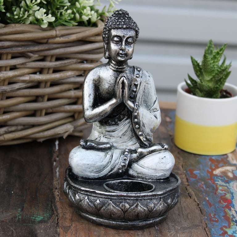 Buddha White Medium Candle Holder Lamp Stand